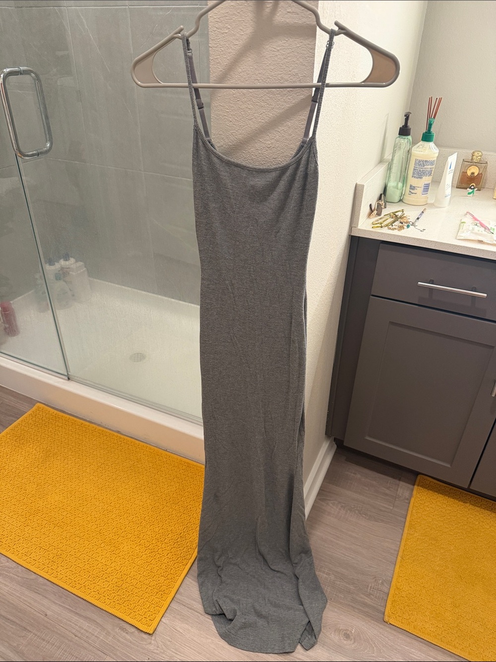 SKIMS Grey Maxi Slip Dress - Minimalist Stretch Knit